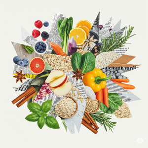 HexaCrunch snack innovation – collage of fruits, vegetables, herbs, and spices inviting consumers to share new flavour ideas.
